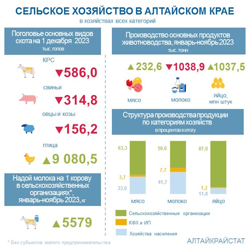 О сельском хозяйстве Алтайского края в январе-ноябре 2023 года.